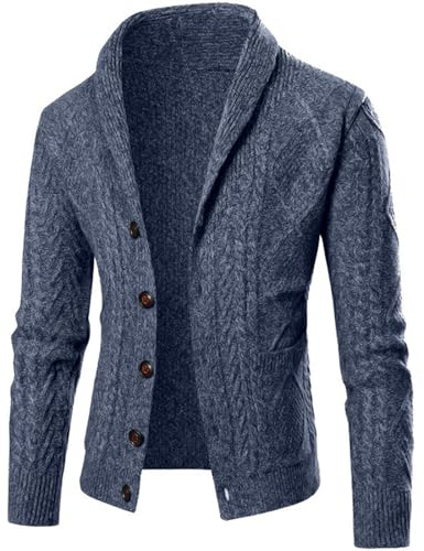 Generisch Giacca tradizionale da uomo, Oktoberfest, con motivo a treccia, cardigan, sport, autunno, inverno, maglione a maglia grossa, antivento, giacca invernale per attività all'aria aperta, O blu