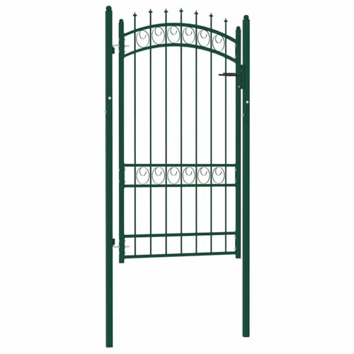 Portail de clôture de jardin - Porte de clôture avec pointes en acier - 100 x 175 cm - Vert - Pour jardin, cour, terrasse