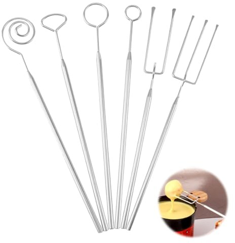 Set of 6 Chocolate Forks, Praline Fork Set with Grid, Chocolate Praline Fork, Praline Tool Set for Handmade Chocolates, Sweets, Truffles, Cheese Fondue, Nuts, Ice Ball Scoop (Silver)