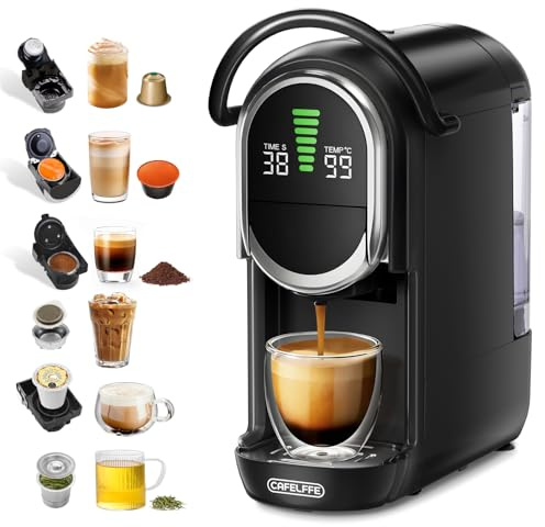 CAFELFFE MK-609S Macchina per caffè a capsule 6-in-1, 7 impostazioni dell'acqua e funzione di infusione calda/fredda, macchina espresso a 19 Bar, compatibile con capsule NES Original/DG/ESE/K-Cup/tè