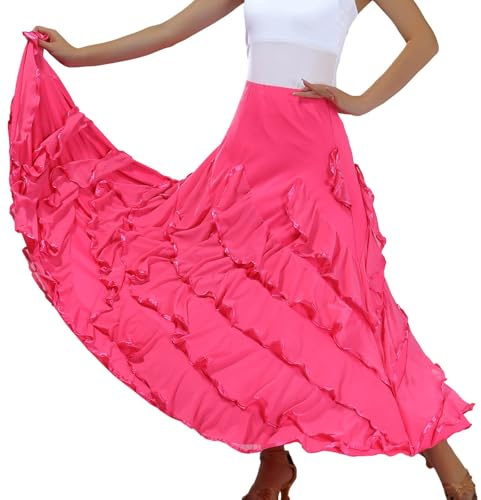 POIUIYQA Falda de Baile Sevillanas Mujer con Volantes Amplios, Falda Flamenca Tradicional para Feria de Abril