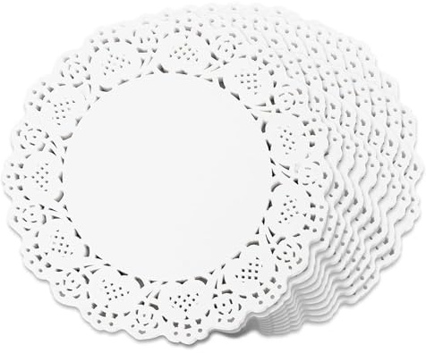 150 stycken tårtspetsar runda 21 cm (8,5 tum), vitt tårtpapper, oljeresorberande och fettsäkert, dekorativt tårtunderlägg för kakor, bakverk och desserter, engångs tårtdukar för fester och buffé