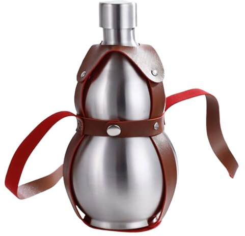 Boccetta per liquore a forma zucca da 500 ml, con coperchio a vite sicuro a prova perdite e comodo contenitore per liquore con cinturino in pelle
