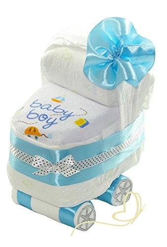 Gâteau de couches bleu pour garçon - Cadeau de naissance, fête prénatale - Baby Boy