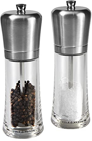 Cole & Mason H307498P Sandown Salt and Pepper Mills, Precision+, Stainless Steel/Acrylic, 180 mm, Gift Set, Includes 2 x Salt and Pepper Grinders
