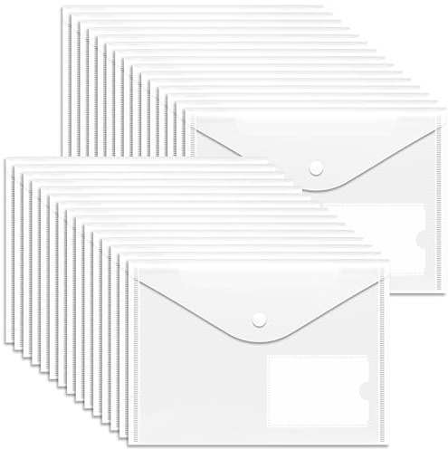 A5 Plastic Wallets Clear (30Pack)- Plastic Folders Popper Wallet Document Folder with Pocket