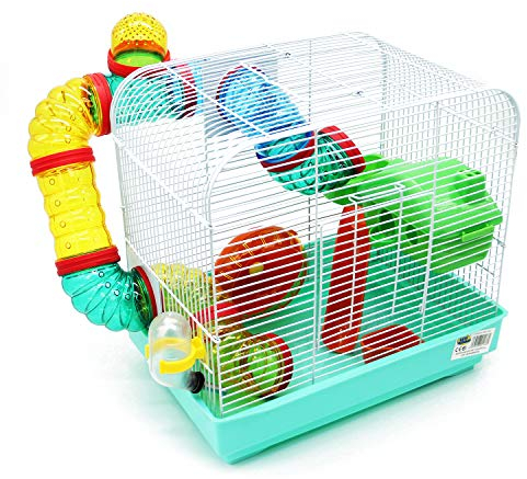 BPS Hamsterkäfig, Größe XL, mit Futternapf, Tränke, Rad und Tunnel, Farbe zufällig, 33 x 23,5 x 33 cm, BPS-1176