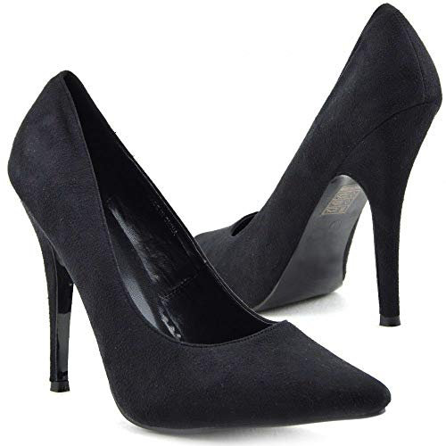 Golden Beads Womens Bs-924-bs-10 Stiletto High Heel Pointed Pumps, Black Suede, 10 UK (44 EU)