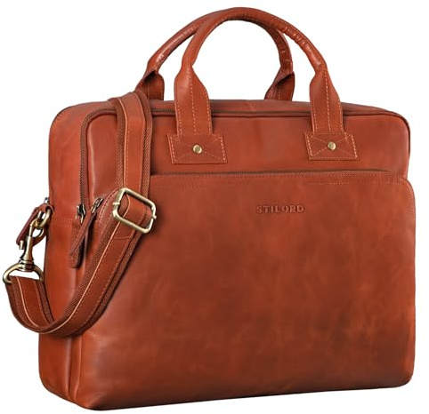 STILORD große Ledertasche Cognac - XL Aktentasche für Herren - Business-Tasche mit 15.6 Zoll Laptopfach - Vintage Umhängetasche Hector
