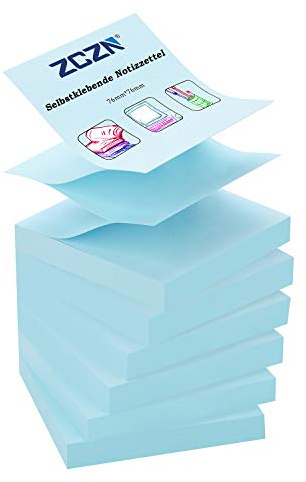 ZCZN Z-Notes, 6 bloques de notas autoadhesivas, notas adhesivas de 76 x 76 mm, 80 hojas por bloque, notas autoadhesivas de 480 hojas, color azul claro