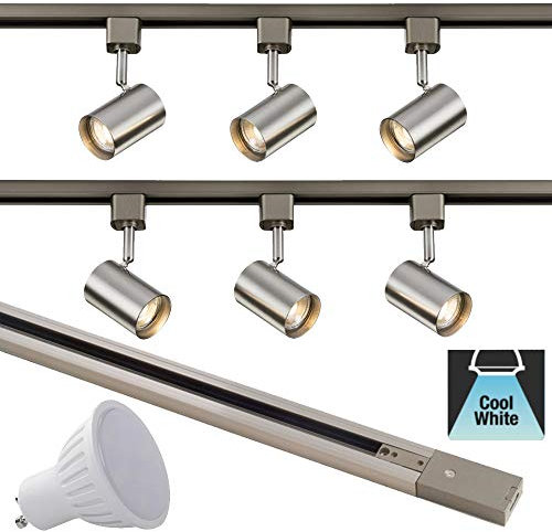 Modern Adjustable Tilt Rotatable 2 Meter 6 Spot Track Light Kit Single Circuit GU10 LED Cool White Picture Gallery Retail Shop Kitchen Spotlight Lighting Fixture