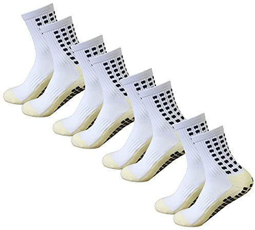 Yufree 4 Pairs Mens Grip Soccer Socks Non Slip Grippy Women Socks for Football Basketball Sports