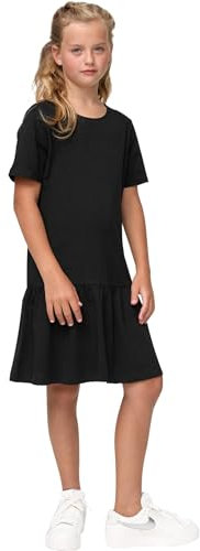 Urban Classics Mädchen Kleid Girls Valance Tee Dress, Sommer Volantkleid für Mädchen, Kurzarm, Black, 134/140