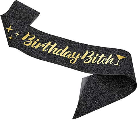Grevosea Geburtstag Schärpe,birthday Bitch für Geburtstag Auf Englisch Zum Tragen Am Tag für Ihren Geburtstag,Satin Schärpe Birthday Schwarz Satin Schärpe für Frauen Mädchen Geburtstag Party-156X9.7cm
