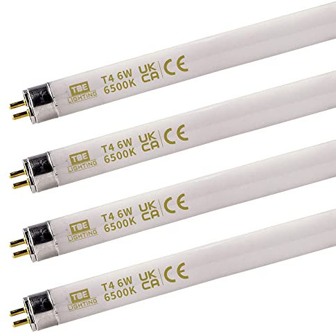 TBE Lighting T4 - Lampade fluorescenti a tubo da 6 W, 232 mm, confezione da 4 lampadine CFL, attacco G5 a 2 poli, attacco T4, ad alta efficienza, luce diurna, bianco 6500 K