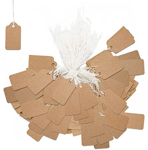 Preisschilder Anhänger 500 Stück Klein Preis Schildern Etiketten mit Schnur Kraftpapier Geschenkanhänger Preisetiketten 26x15mm