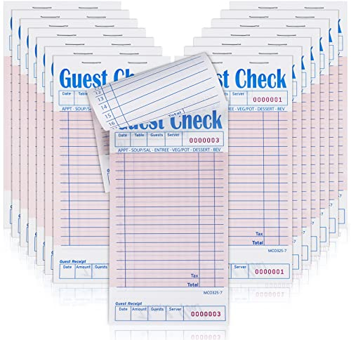 Rcybeo Lot de 15 blocs de chèques numérotés pour serveurs, carnet de commandes de serveuse, carnet de reçus alimentaires, 50 chèques par bloc, total de 750 chèques de restaurant, accessoires de