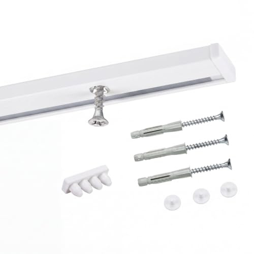 Deco-Raum Måttsydd Gardinstång i Aluminium med 1 Spår Förberett för Borrning - Takfäste - För Glidfönster - Med Monteringsmaterial - Vit - 260 cm - Minst Delbar