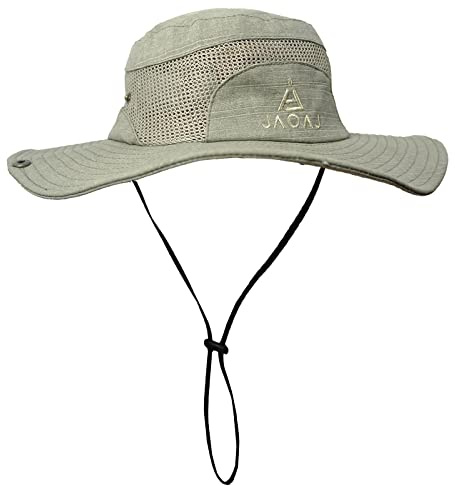 Solhatt för Män Med Bred Brätte för Sommar Safari, Bomullsfiske Boonie Hat UV-hattar, Andningsbar Mesh Bucket Gardening Hats med Justerbar Haksträng