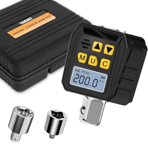 TAGVIT Adattatore Chiave Dinamometrica Digitale 1/2, 10-200Nm Dinamometro Digitale, Adattatori da 1/4 3/8 con Preimpostata, Buzzer, LED e Avviso Acustico per Bici Auto Moto