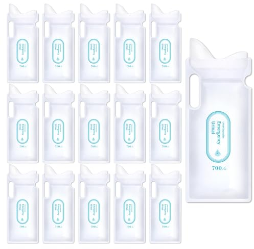 16 Pcs Portable Urine Bags Set, Disposable 700ml Pee Bags with 1 Absorbent Cotton Sheet, Emergency Urinal Bags for Man, Women, Children, Patient, Pregnant, Camping, Travel Emergency, Traffic Jam