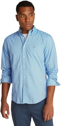 Tommy Hilfiger Camisa Hombre Flex Poplin Fake Solid Regular Fit, Azul (Night Sky PRT), L