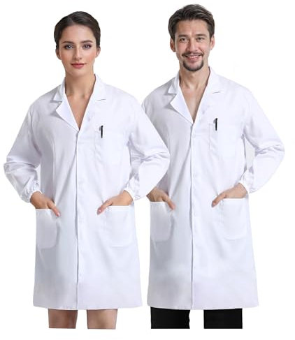 JXCTNNU Lab Coat White Medical Coat Doctor Workwear Uniform Protective Workwear Long Sleeves Unisex Laboratory with Pockets for Men Women Laboratory Study Work (2XL(180-185CM))
