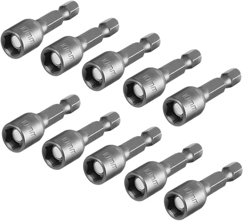 Saipor 10pcs 10mm/3/8 Magnetic Nut Driver Set, 2/48mm Length 1/4-Inch Hex Drive Power Nut Driver Drill Bit for Impact Drill, Metric Nut Setter Socket Wrench Screw for Power Tools