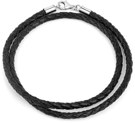 Materia Leder Wickelarmband schwarz - Silber 925 Damen Armband Rindsleder A35-38cm