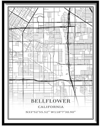 Tanokcrs Bellflower California America Wall Art City Map Paintings Canvas Unframed Artwork Modern Simple Poster Home Office Decor 18x24 inches