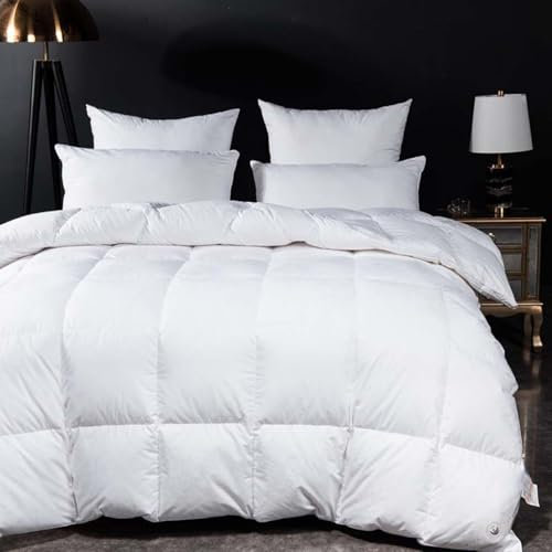 Piumino In Fibra di Piumino D'oca Queen Size - Inserto Piumino Imbottito In Piumino Extra Caldo - Piumino Soffice con Potere di Riempimento 750 - Piumino da Letto In Cotone a 150 Fili,White-220*240cm