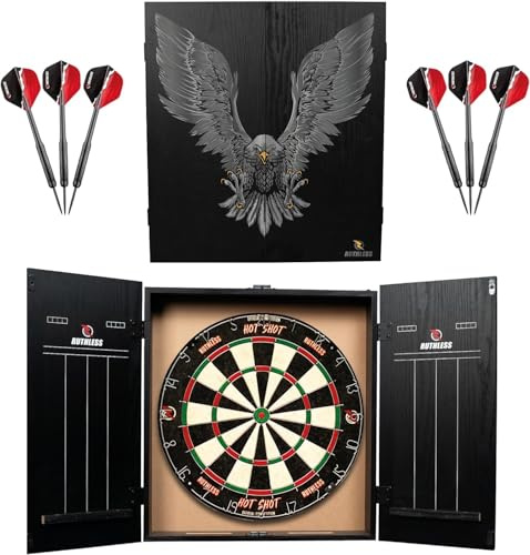 Centro de Dardos para Casa Ruthless | Centro Completo de Tablero de Dardos para Casa Incluyendo Armario, Tablero de Dardos y 2 Juegos de Dardos (Águila)