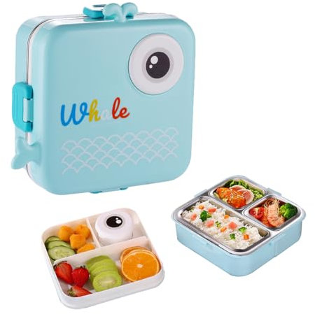 mengger Lunchbox, 1190ml Contenitore per Snack per Bambini Lunch Box Prova di Perdite Portapranzo Lunch Box 2-Strati Bento Box Schiscetta Pranzo Porta Pranzo Ermetico Scatola Pranzo Acciaio Inox