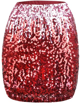 Kefiyis Gonna glitterata da donna con paillettes, gonna elastica in vita con fodera per Carnevale