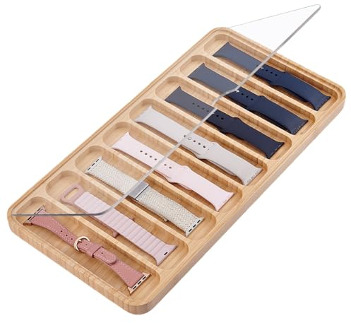 PH PandaHall Organisateur de Bracelet de Montre en Bois 8 fentes Boîtier de Rangement de Montre Plateau de Rangement de Bracelets de Montres avec Couvercle pour 4cm Montres Hommes Cadeau 19x37.5x1.7cm