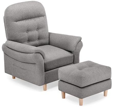 COMHOMA Relaxsessel Fernsehsessel mit Verstellbarer Rückenlehne 4-Gang-Verstellung bis 160°,Federkissen mit Hocker Einzelliege Sessel Wohnzimmer Schlafzimmer Heimkino Leinen, Grau