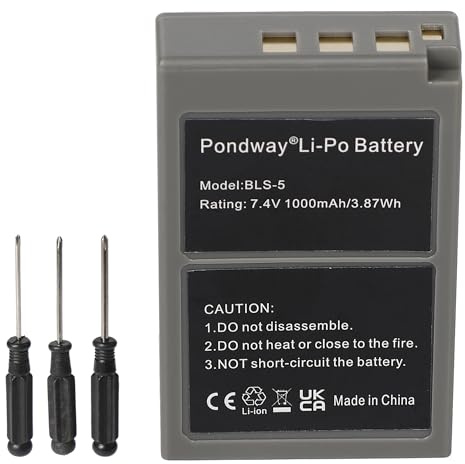 PONDWAY 1000mAh 7.4V BLS-5 Ersatzakku Kompatibel mit Olympus OM-D E-M10/Mark Il/Mark ILI/MarkIlI S/Mark IV, Pen E-P3/PL1/PL2/PL3/PL5/PL6/PL7/PL8/PL9/PM1/PM2/Stylus 1s BLS-50 Kameras Batterien