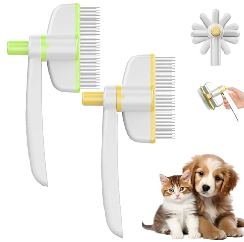 2 Pezzi Spazzola per Gatti, Spazzola per Cani Autopulente per Animali Domestici, Spazzola per Cani Pelo Lungo/Corto - Toglie Pelo Morto e Nodi, Riduce Perdita dei Peli Animali