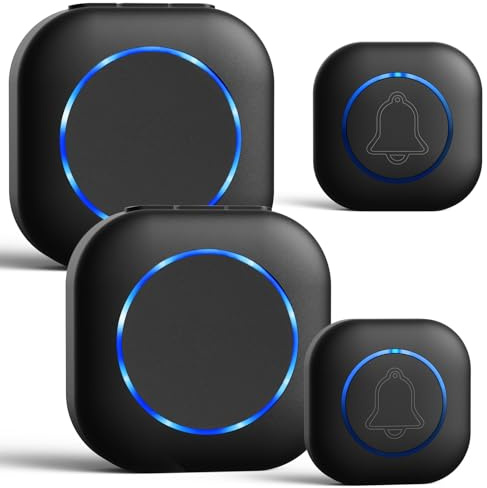 Campanello Senza Fili da Esterno Impermeabile, IP44 Campanello Casa Wireless, Plug in Doorbell Distanza 300M | 38 Suonerie 4 Volumi Selezionabili | Indicatore LED- 2 xTrasmettitore e 2x Ricevitore