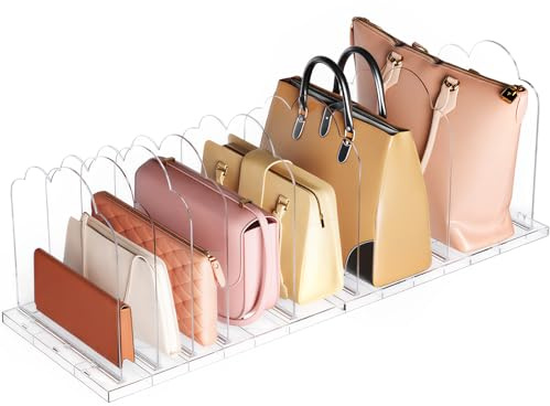 Lifewit 2 Piezas Organizador de Bolsos para el Armario con 8 Separadores, Organizador de Bolsos de Plástico, Soporte para Bolsos Ajustable, Organizador de Armario Desmontable para Bolsos, Ropa