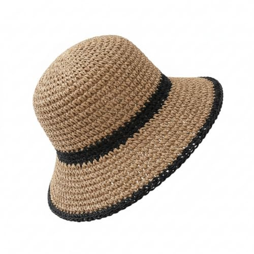 Ikruidy Cappello di Paglia Intrecciato per Donna Pieghevole Leggero Cappello da Spiaggia Tesa Larga Cappelli Tesa Larga da Sole Estate Ideale per Viaggi Vacanze attività All'Aperto