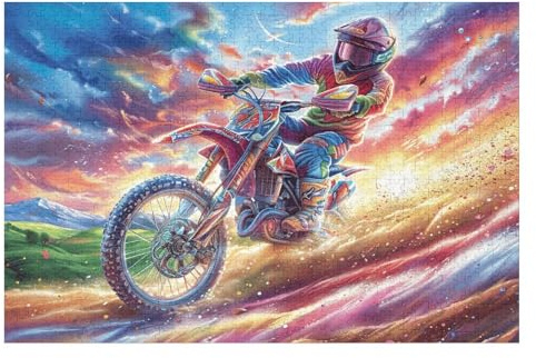Puzzle Adulto Piloto de Motocross Montaña Moto de Cross Aventura Salvaje 1000 Piezas De Calidad Desafiante Divertido Y Entretenido Ideal para Ocio En Casa 1000 PCS（75x50cm）