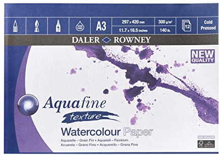 Daler Rowney GDAAGPA3 Aquafine aquarelle artists watercolour pad A3 12 sheets 300gsm NOT surface