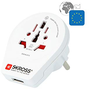 Skross By Poly Pool Sk500260 Adattatore da Viaggio con 1 USB Spina Schuko / Franco Tedesco Euro Plug e Presa Universale World To Europe USB