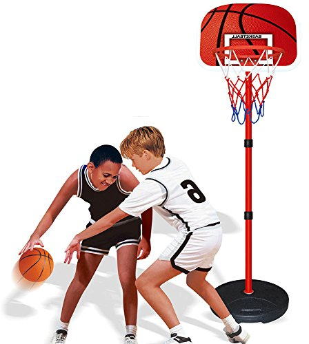 BAKAJI Panier de Basket-Ball réglable en Hauteur arrière avec Cercle Ballon et gonfleur pour Enfants, lampadaire réglable