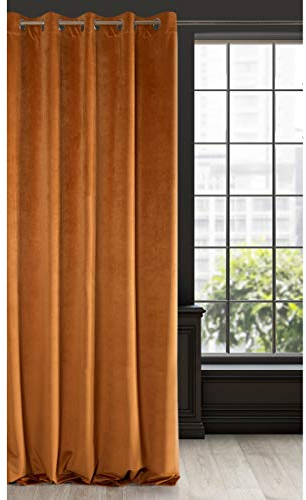 Eurofirany Soft Plain Opaque Velvet Curtain with Eyelets - 1 Unit, Thick Fluffy Panel Drape Classic Glamour Elegant Living Room Bedroom, W55'' x L98.4'', 140x250 cm, Rust Brown