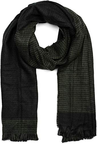 styleBREAKER Sciarpa unisex con motivo pied de poule bicolor e frange, sciarpa invernale, foulard 01017117, colore:Oliva-Nero
