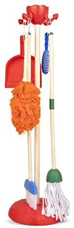 Playkidiz 6 Teilig Putzset Für Kinder - Reinigung Set Schließt EIN Mop, Bürste, Kehrschaufel Und Organizer-Ständer, Kunststoff-Spielhilfe, Reinigungsspielzeug Für Kleinkinder