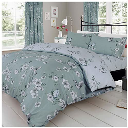 GC GAVENO CAVAILIA Flower Duvet Cover Double - Blossom Bedding Set With Pillowcase - Polycotton Fabric- Duck Egg