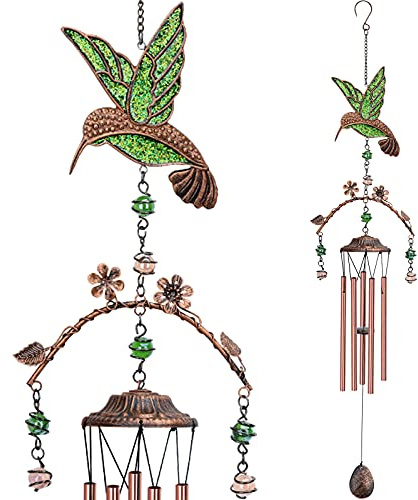 Wind Chimes - Green Hummingbird Wind Chimes for Outside Deep Tone 34 inches 5 Aluminum Tubes, Birthday, Mother's Day, Hummingbird Gifts for Mom, Grandma, Decorations for Home, Garden, Patio, Backyard
